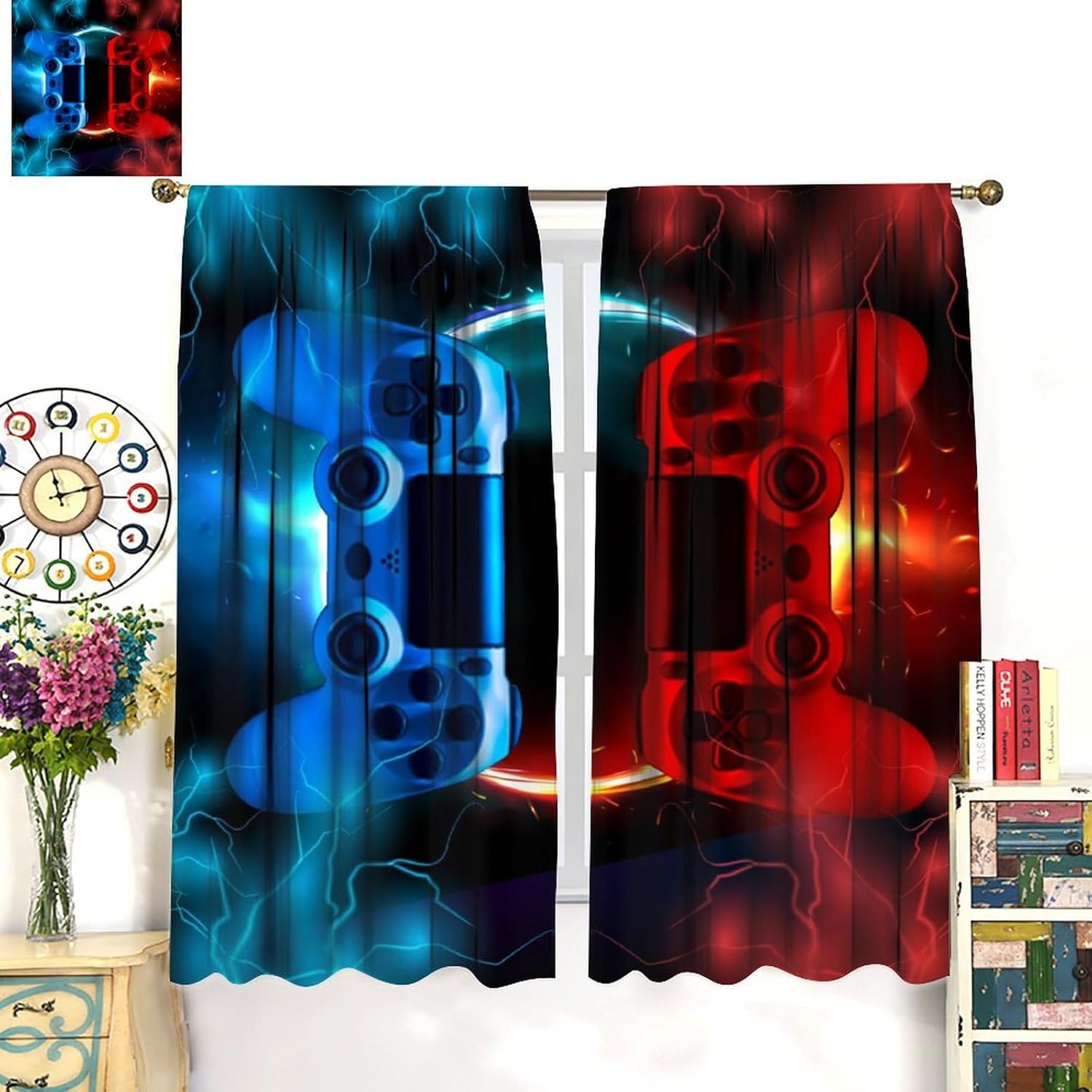 Gaming Curtain Blue Red Arcade - Gaming Console Cafe review and price